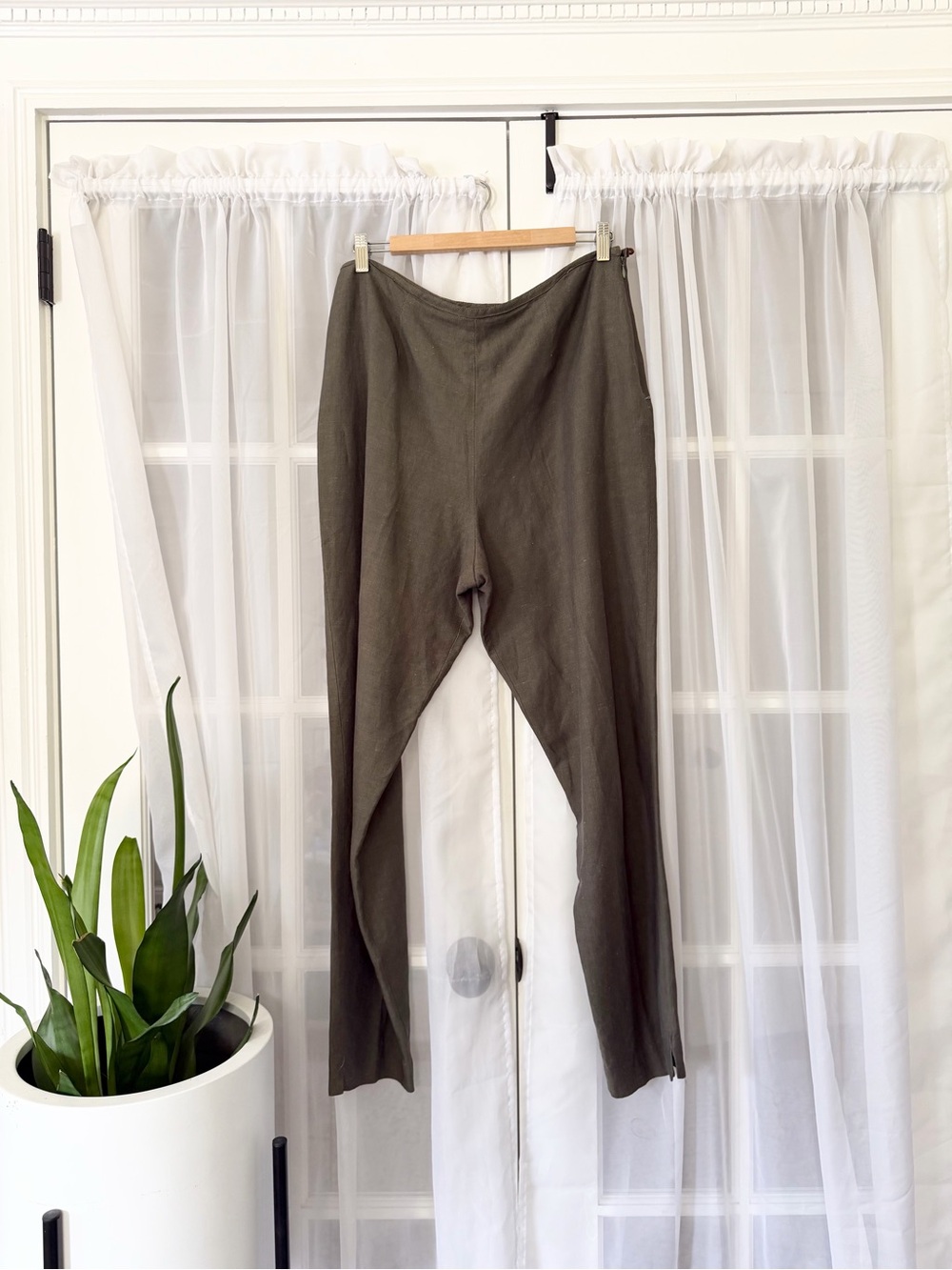 Sigrid Olsen for J. Jill Brown/Olive Linen Women's High Waisted Pants